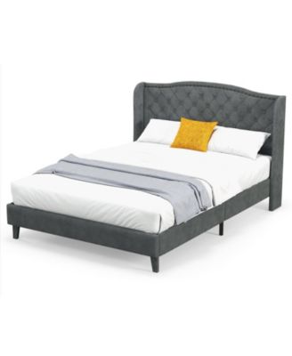 Full Queen Size Upholstered Platform Bed Frame with Button Tufted Headboard Full Size