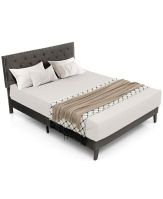 Full Queen Size Upholstered Platform Bed with Tufted Headboard Queen Size