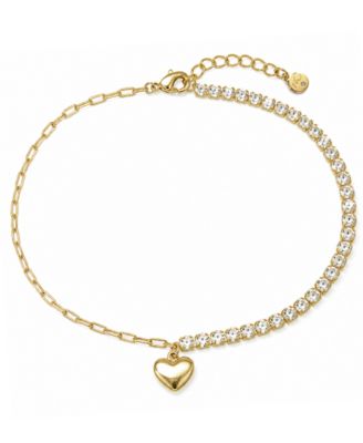 Chain Heart Charm Anklet in Silver Plate