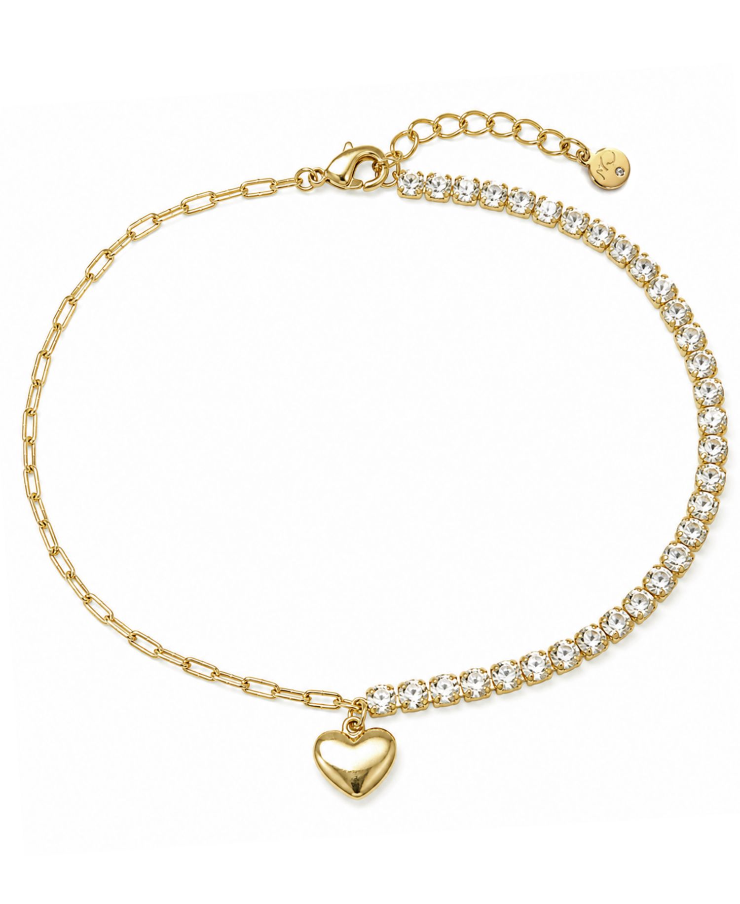 Chain Heart Charm Anklet in Silver Plate