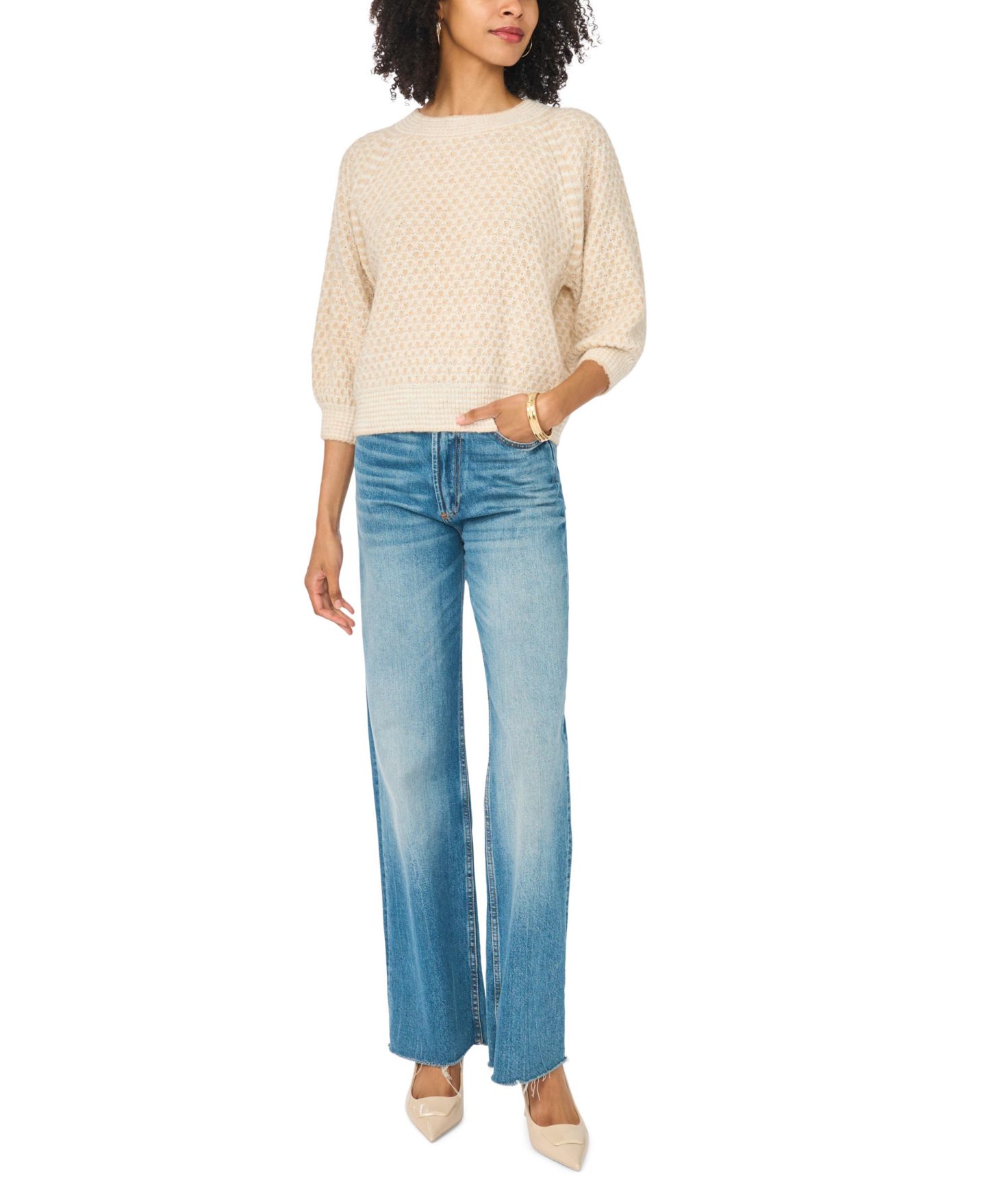 Женский свитер Vince Camuto Tuck Stitch Raglan Crewneck, цвет: Malted — фото 2