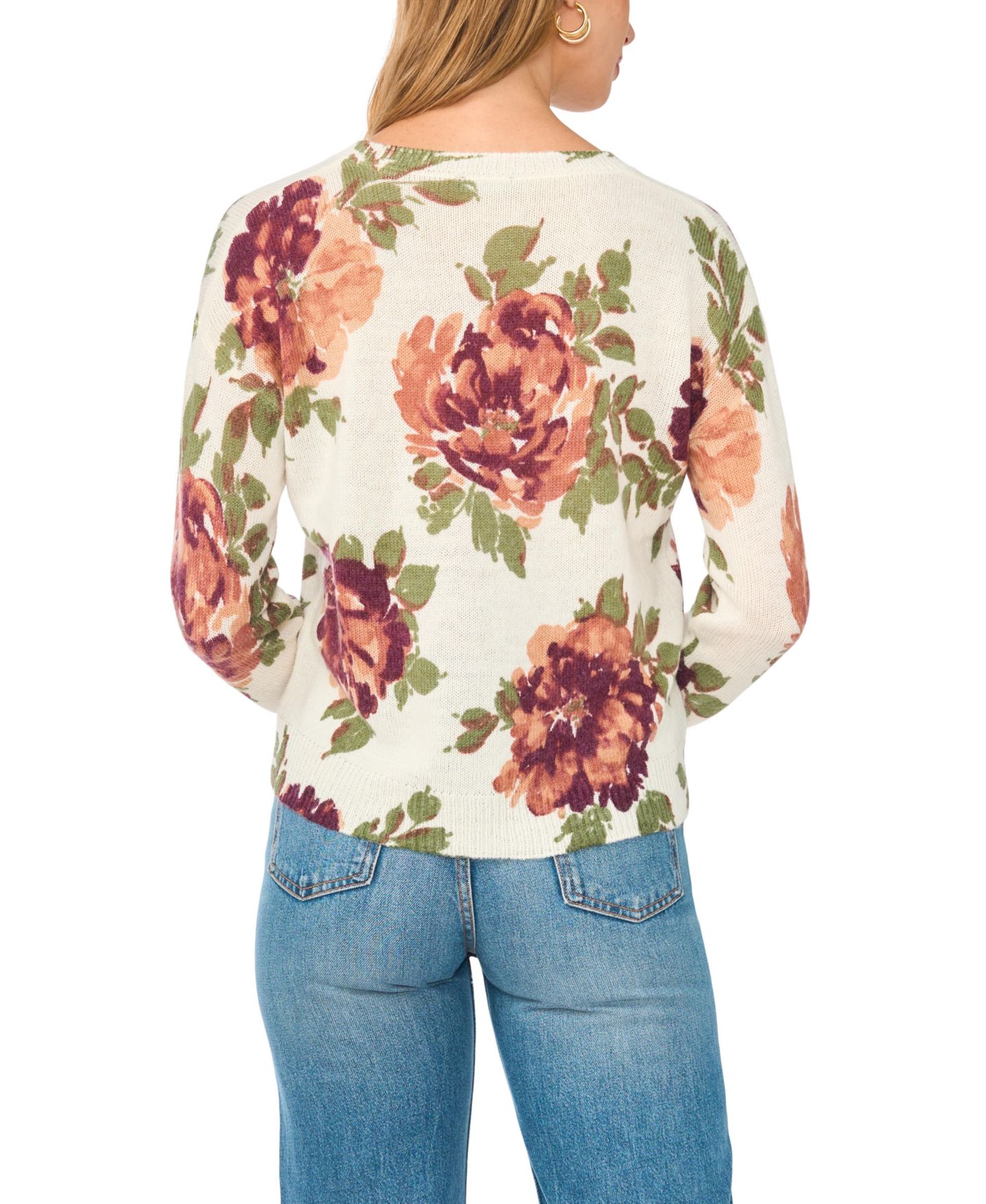 Женский свитер Vince Camuto Floral Lightweight Fitted Crewneck, цвет: Берёзовый — фото 5