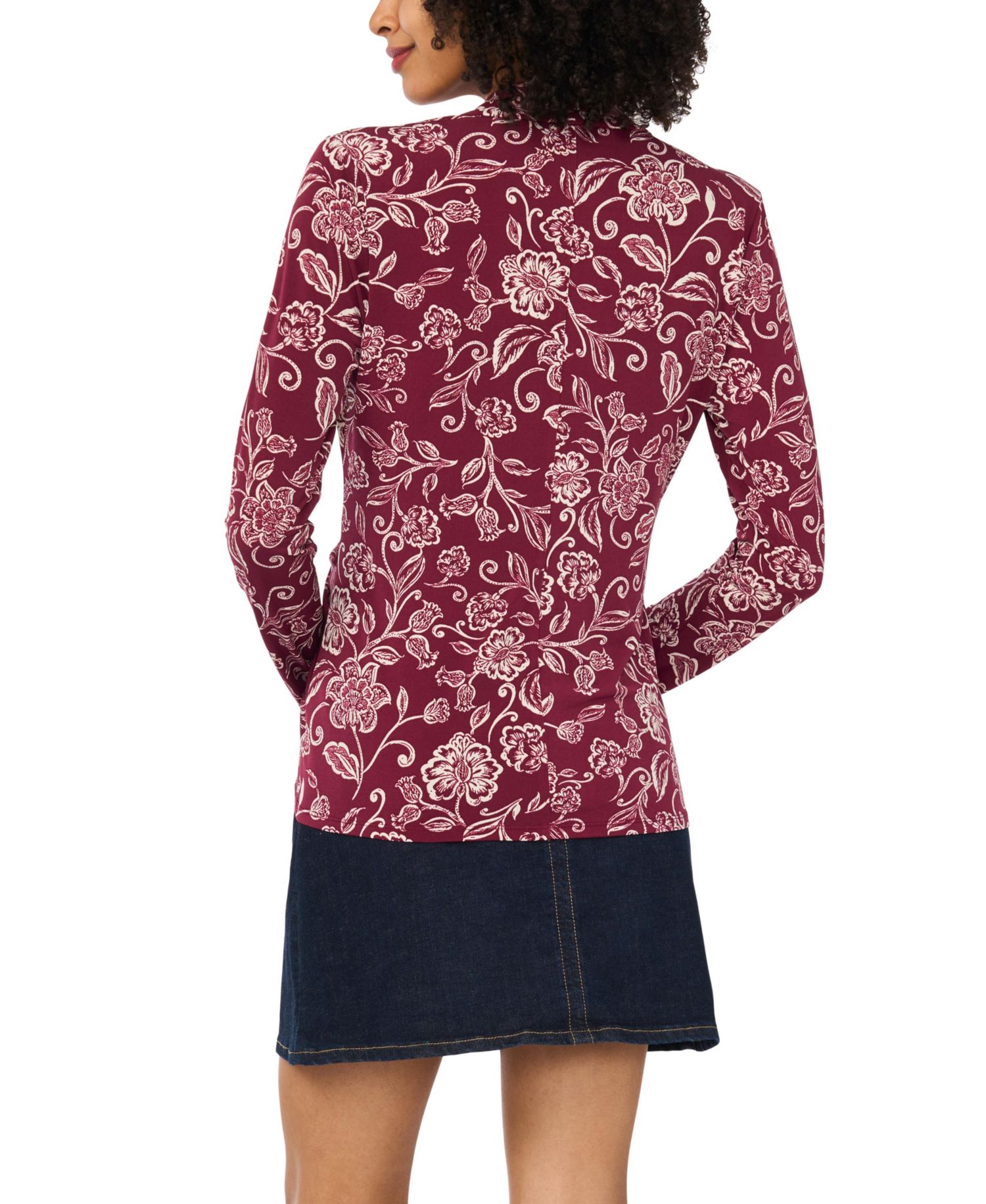 Women's Floral-Print Long-Sleeve Wrap Top