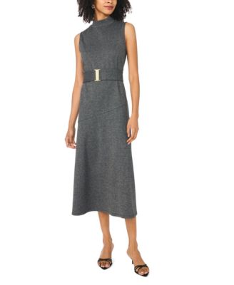 Women's High Mock-Neck A-Line Sleeveless Midi Dress