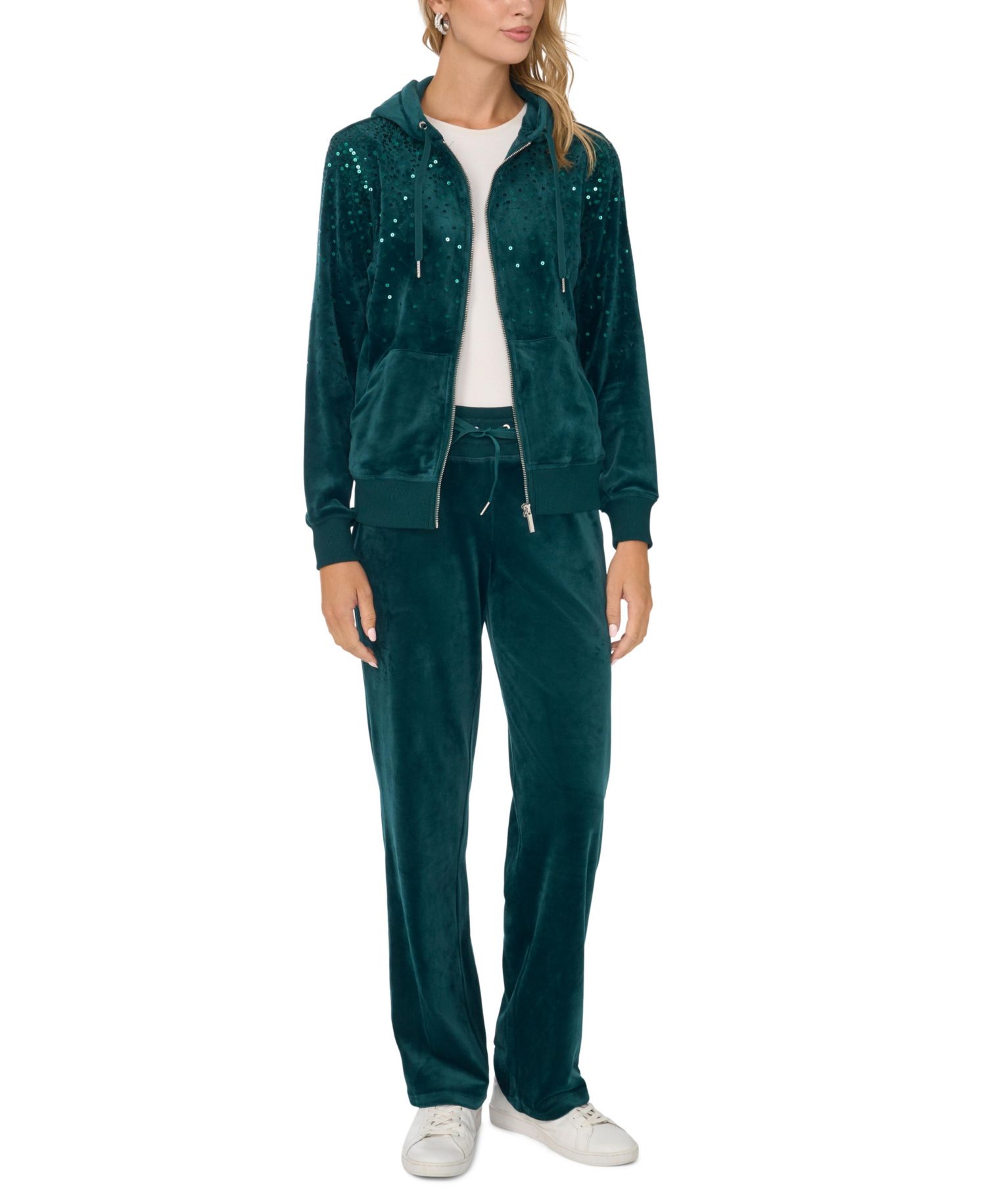 Plus Size Velour Zip-Front Hoodie Jacket