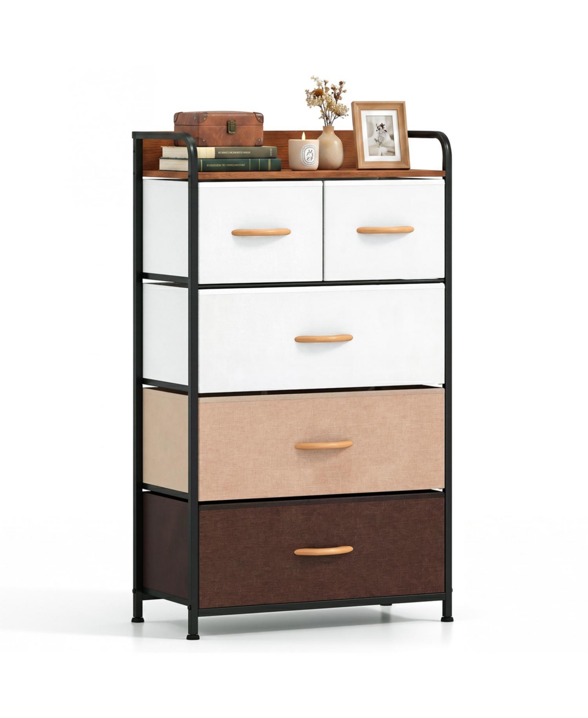 Mecale 5 Drawer Fabric Dresser with Removable Fabric Bins Multicolor