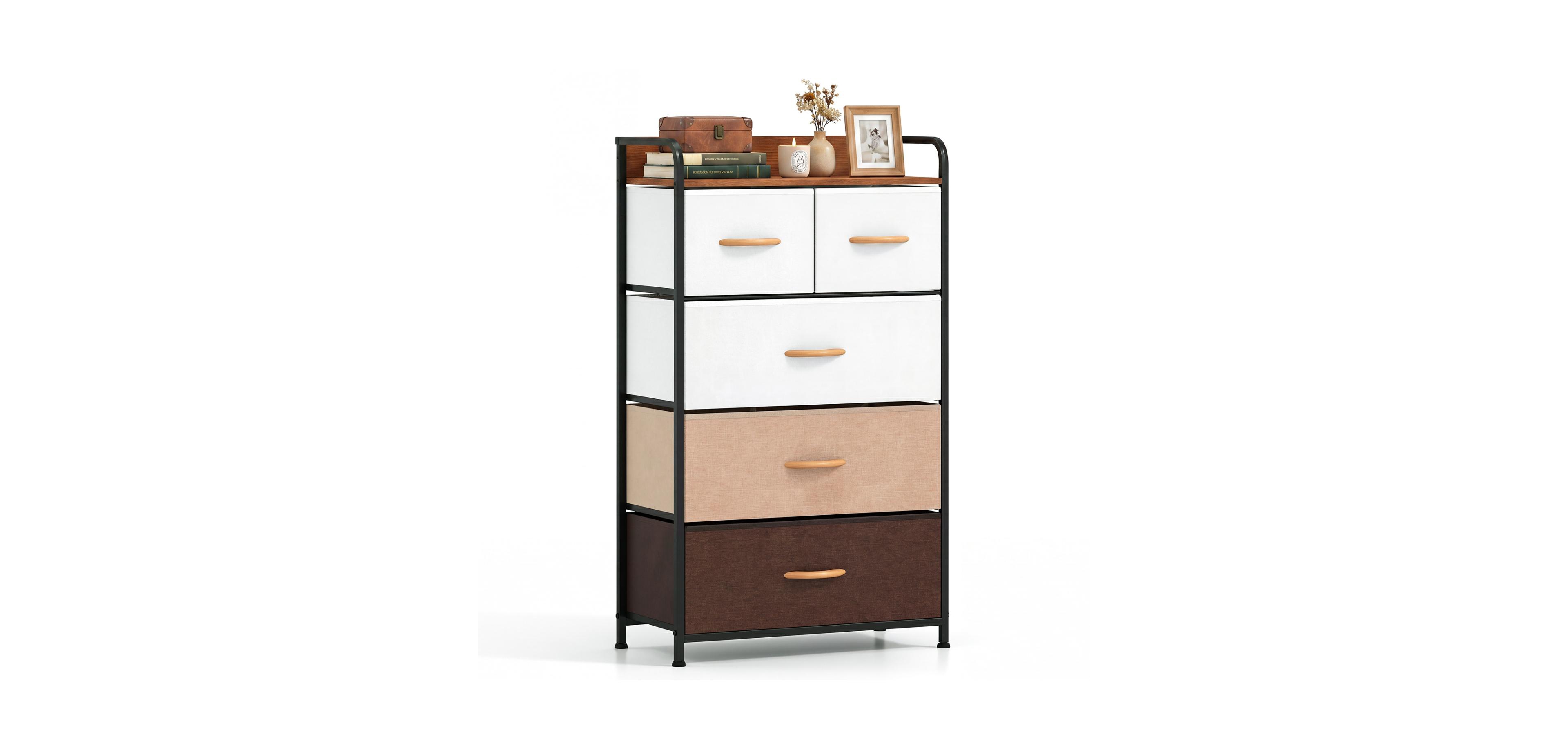 Mecale 5 Drawer Fabric Dresser with Removable Fabric Bins Multicolor