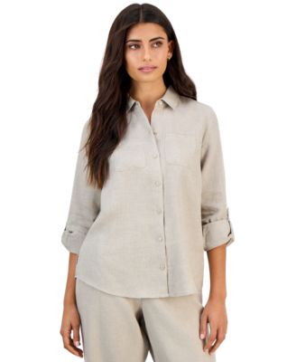 Petite 3/4-Sleeve Roll-Tab Linen Shirt