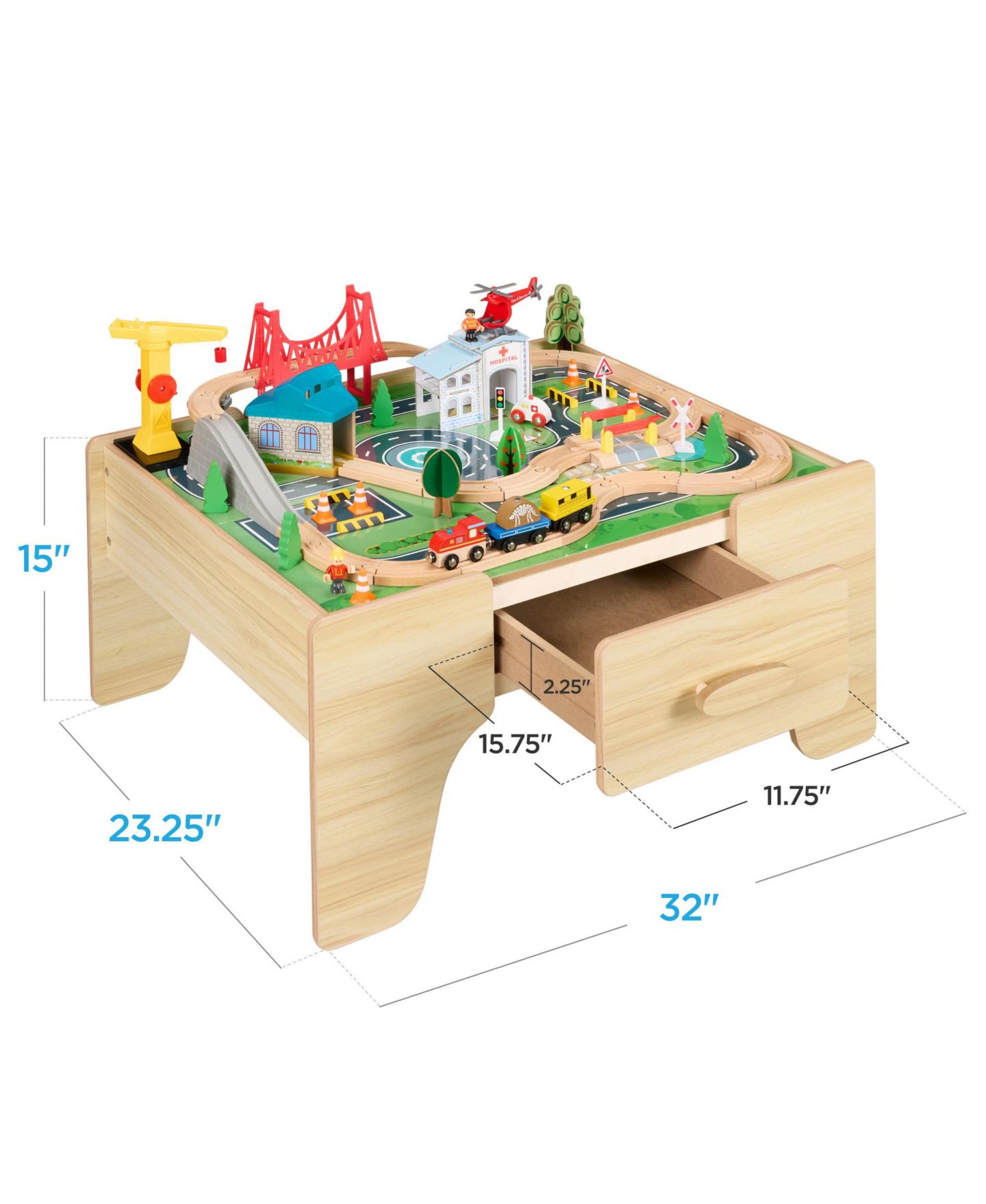 Детские конструкторы Best Choice Products Train Set Wooden Activity Table with Reversible Top and Storage Drawer, 56-Piece Set, Ages 3+, цвет: Натуральный — фото 2