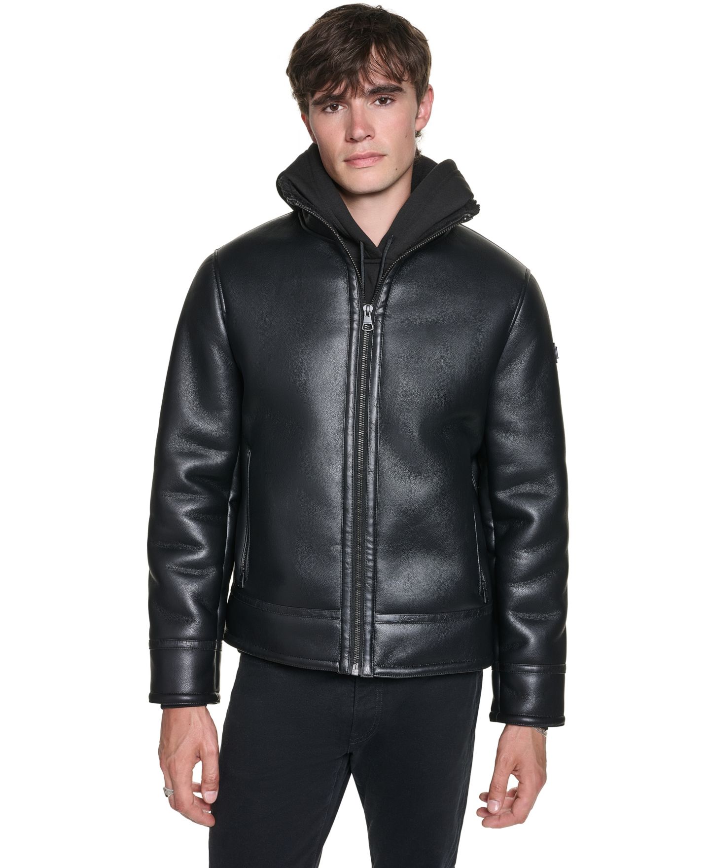 Мужская куртка KARL LAGERFELD PARIS Sherpa-Lined Lightweight Faux Leather, цвет: Чёрный — фото 2