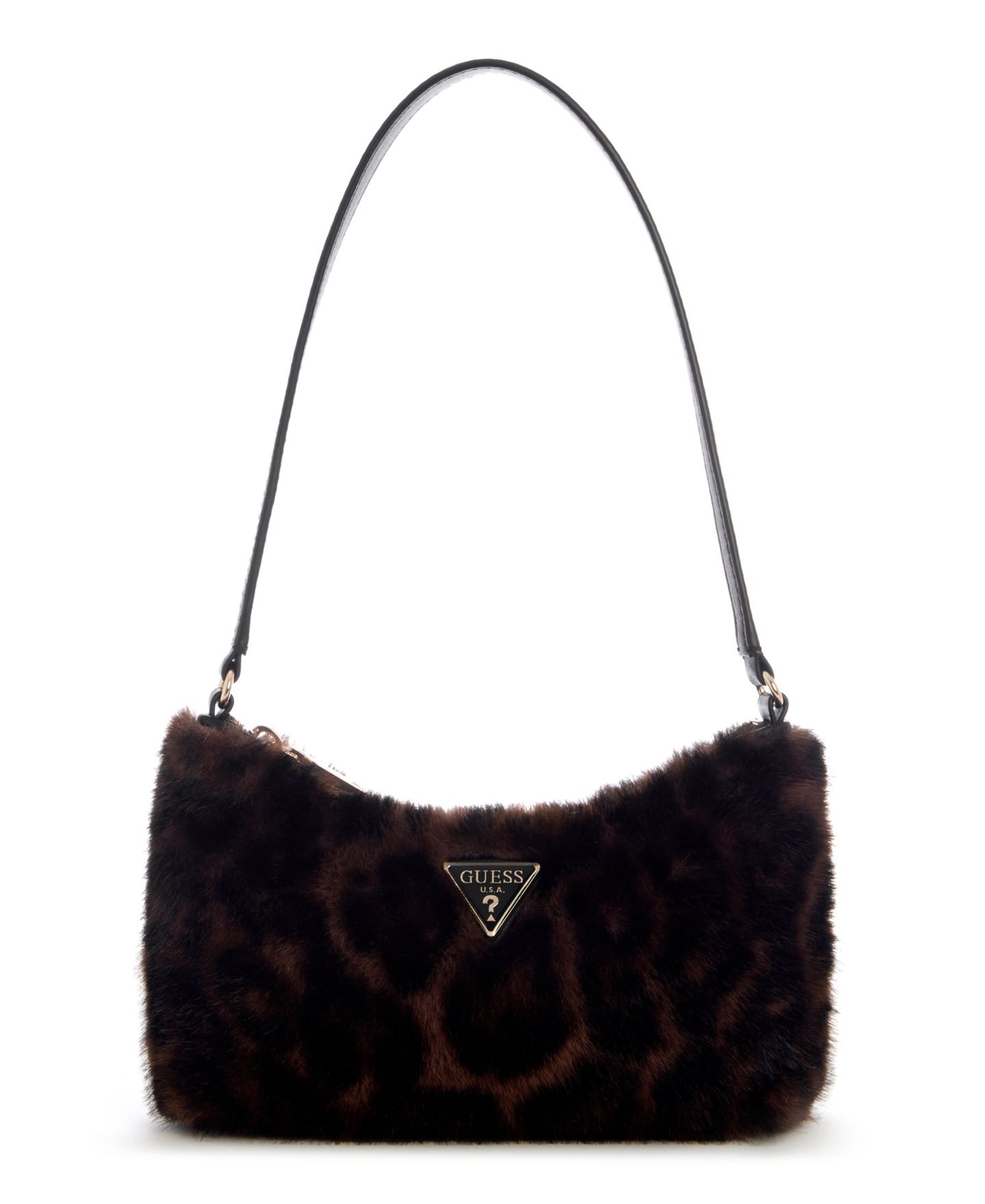 Женская сумка GUESS Shimmer Faux Fur Small Shoulder Handbag, цвет: Леопардовый — фото 1