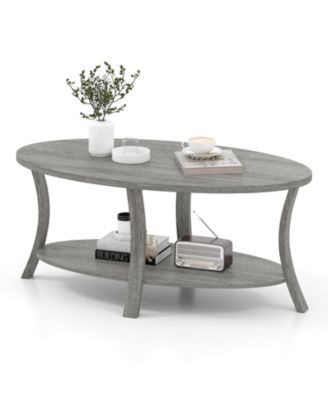 Oval Coffee Table 2 Tier Center Table with Storage Shelf