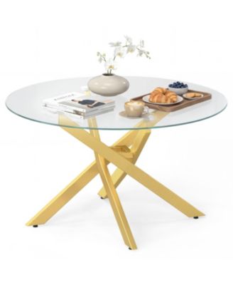 Glass Coffee Table Round Clear Center Table with Tempered Glass Top