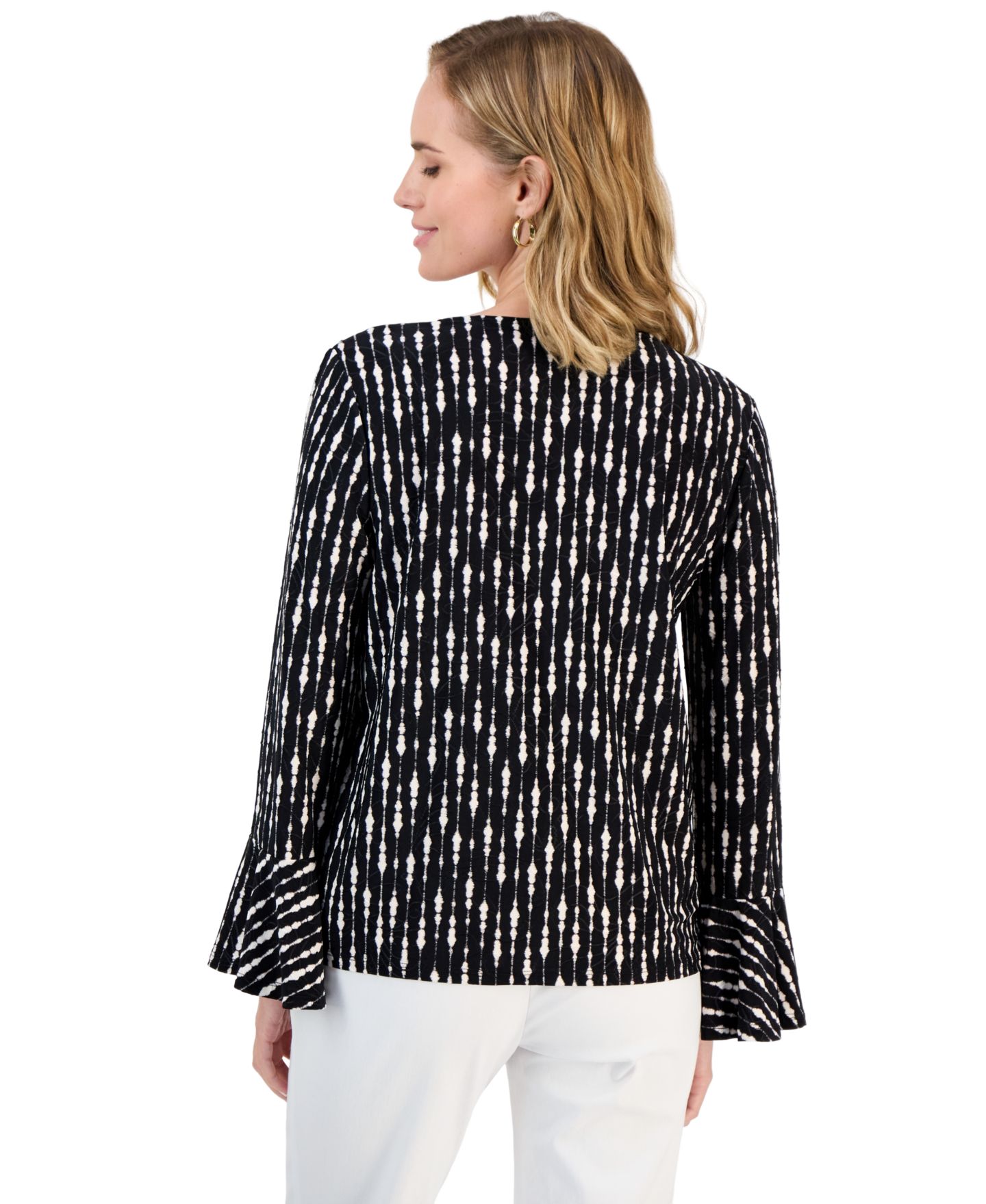 Женская футболка JM Collection Petite V-Neck 3/4-Length Flounce-Sleeve, цвет: Глубокий чёрный — фото 2