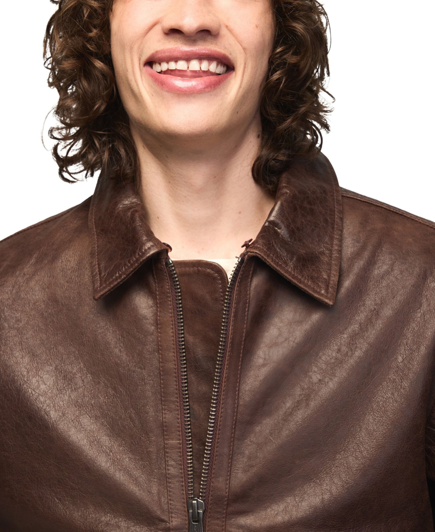 Мужская куртка Lucky Brand Aviator Faux Shearling Collar Regular-Fit Leather, цвет: Коричневый — фото 4