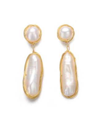 Unique 14K Gold Plated Wire Wrapped Pearl Statement Earrings