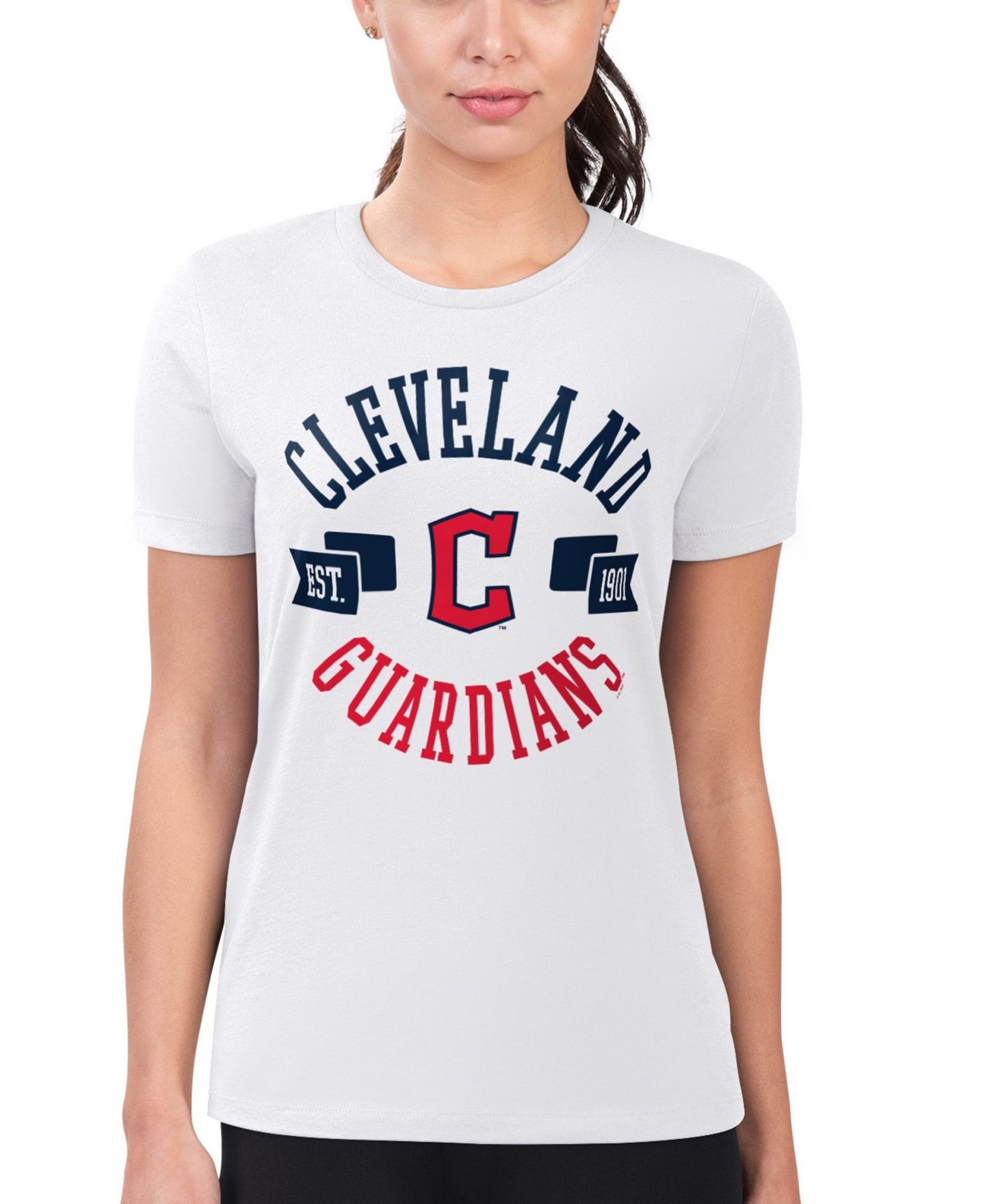 Женская футболка G-III 4Her by Carl Banks White Cleveland Guardians Super-Slim Fit Lightweight City Graphic — фото 2
