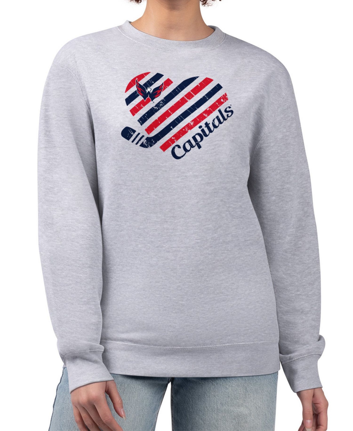 Women's Heather Gray Washington Capitals Heart Graphic Pullover Sweatshirt