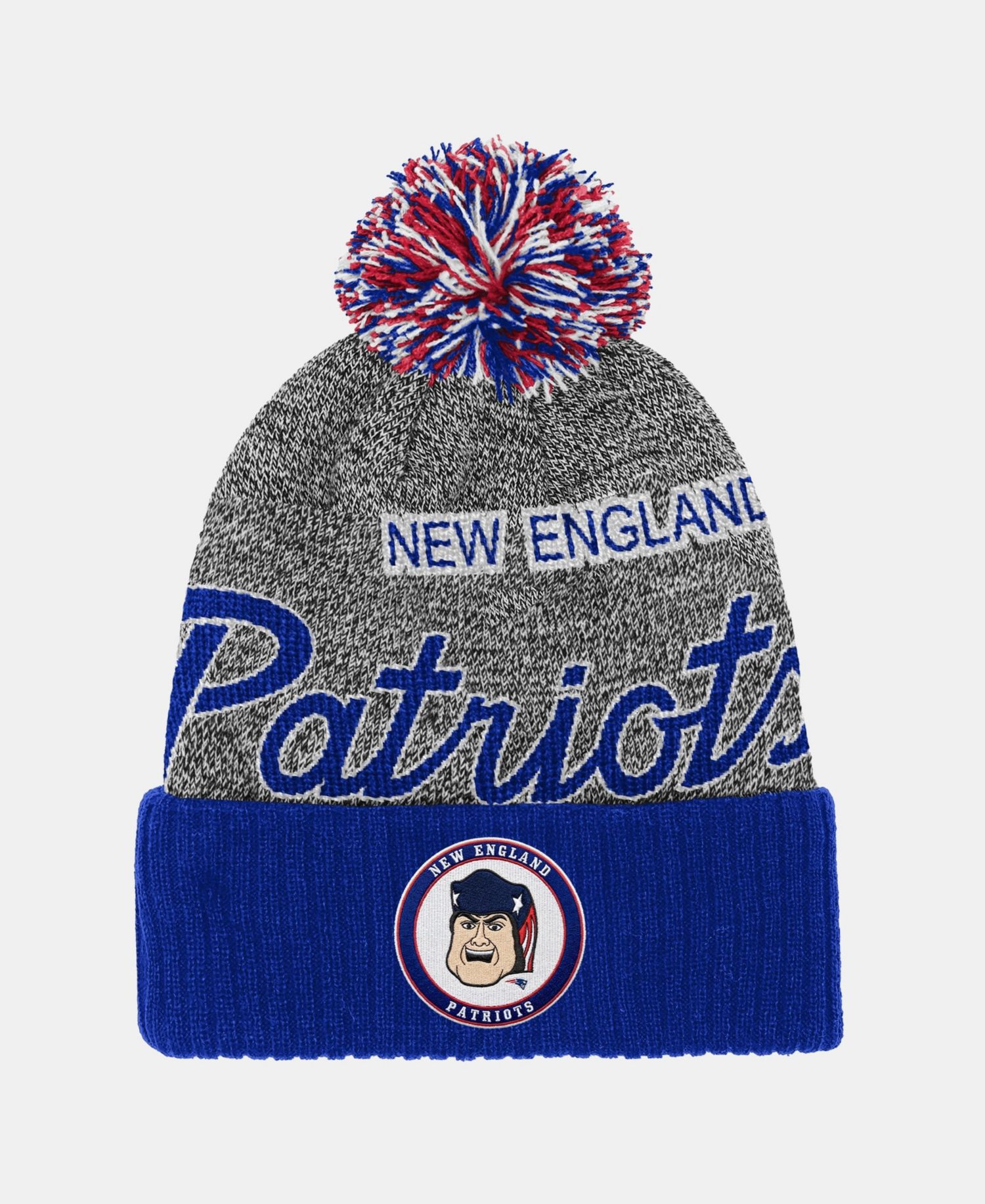 Big Boys and Girls Royal New England Patriots Cuffed Knit Hat with Puff