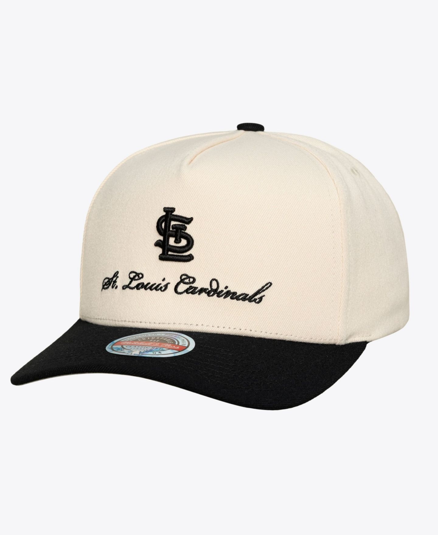 Мужская кепка Mitchell & Ness Cream/Black St. Louis Cardinals Flawless Stretch Snapback Hat — фото 1