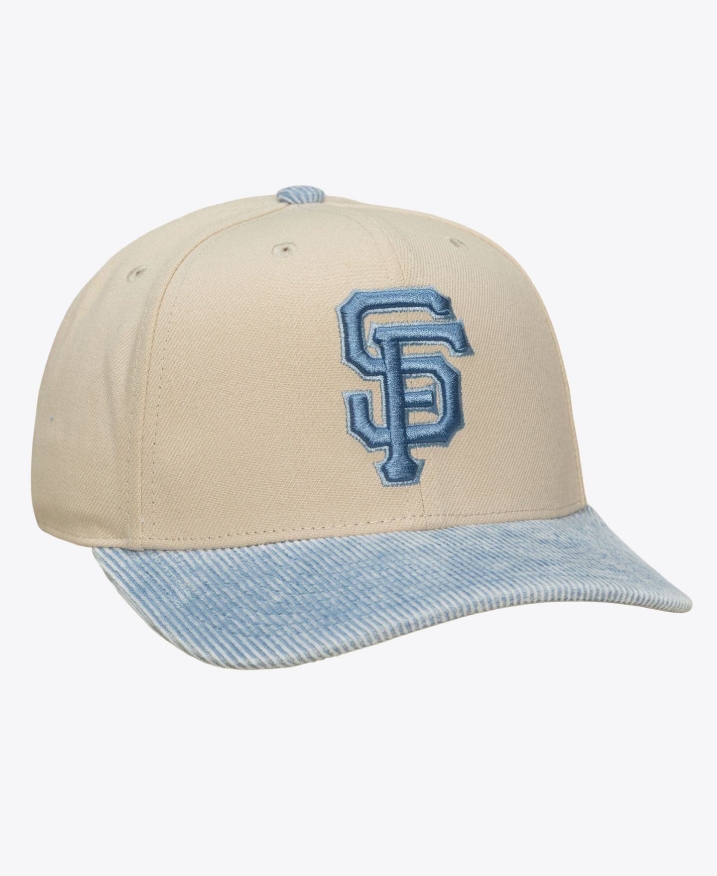 Мужская кепка Mitchell & Ness Cream/Light Blue San Francisco Giants Washed Corduroy Pro Crown Snapback Hat — фото 2