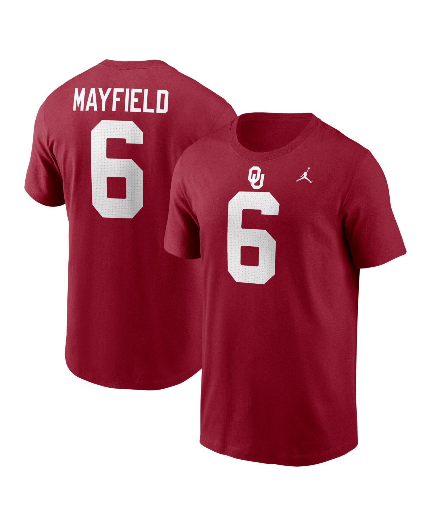 Men's Baker Mayfield Crimson Oklahoma Sooners Name & Number T-Shirt