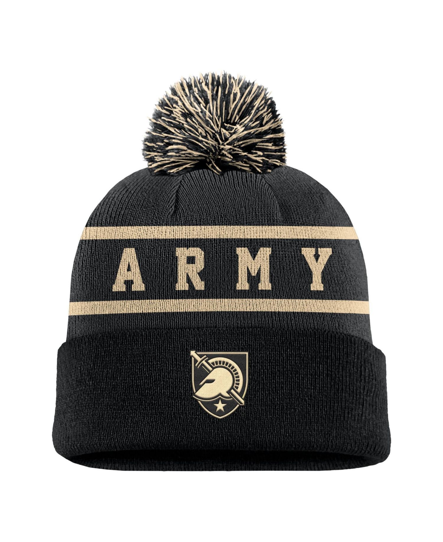 Men's Black Army Black Knights Peak Cuffed Knit Hat with Pom