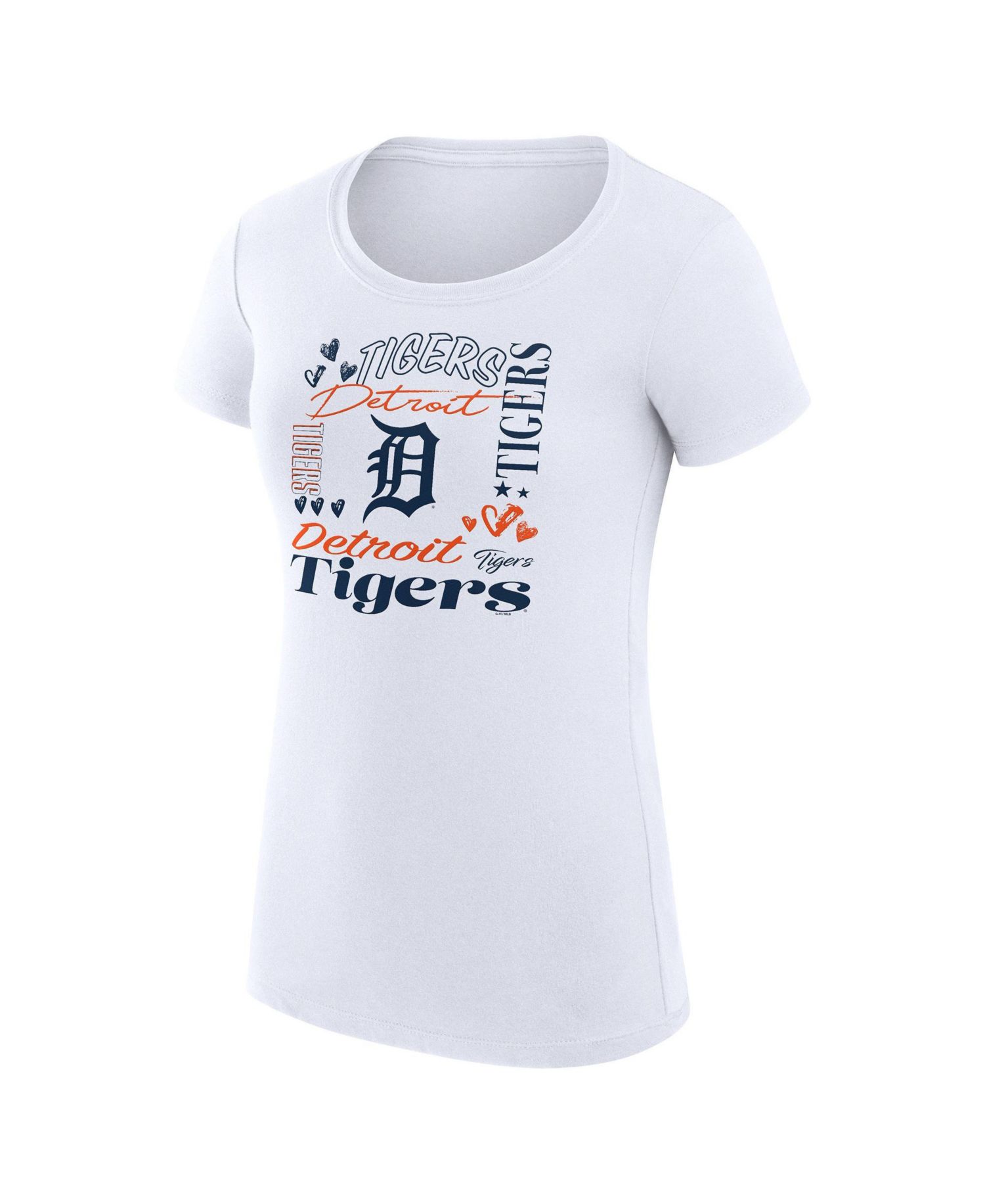 Women's White Detroit Tigers Super-Slim Fit Lightweight Collage Team Graphic Crew Neck T-Shirt