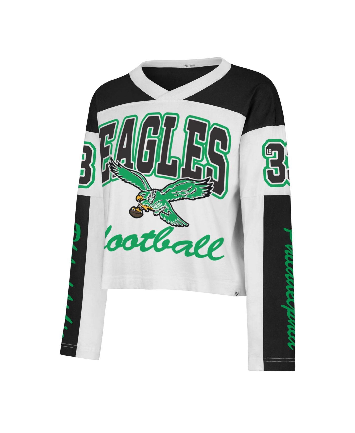 Женская футболка '47 Brand White Philadelphia Eagles Exclamation Metro V-Neck Long Sleeve Jersey — фото 2