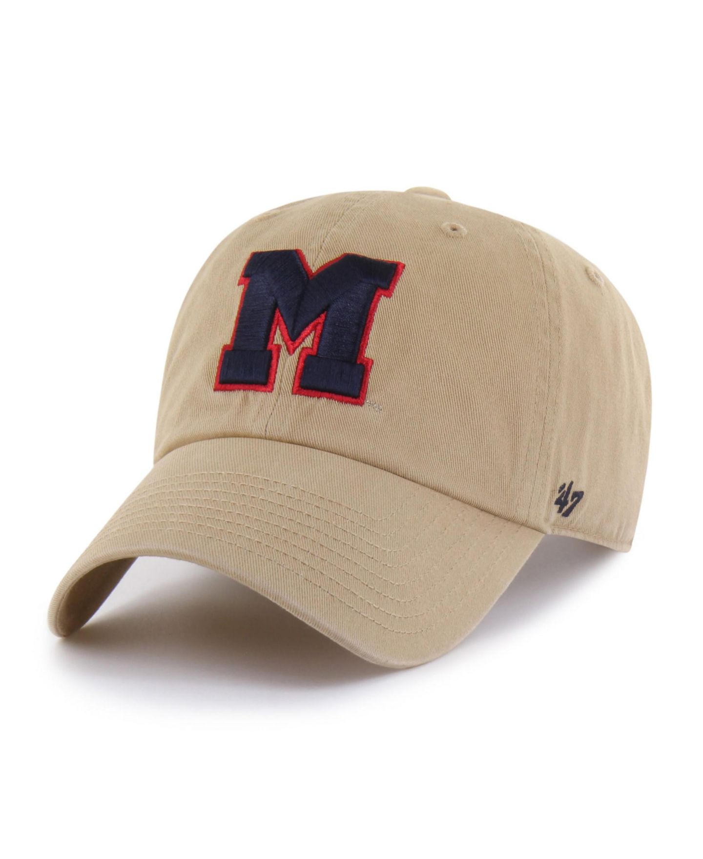 Кепка '47 Brand Ole Miss Rebels Khaki Clean Up Adjustable Hat — фото 1