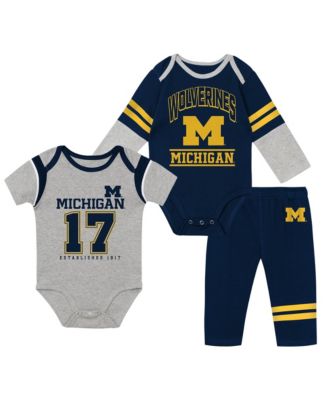 Baby Boys and Girls 3-Piece Michigan Wolverines Double Up Bodysuits & Pants Set