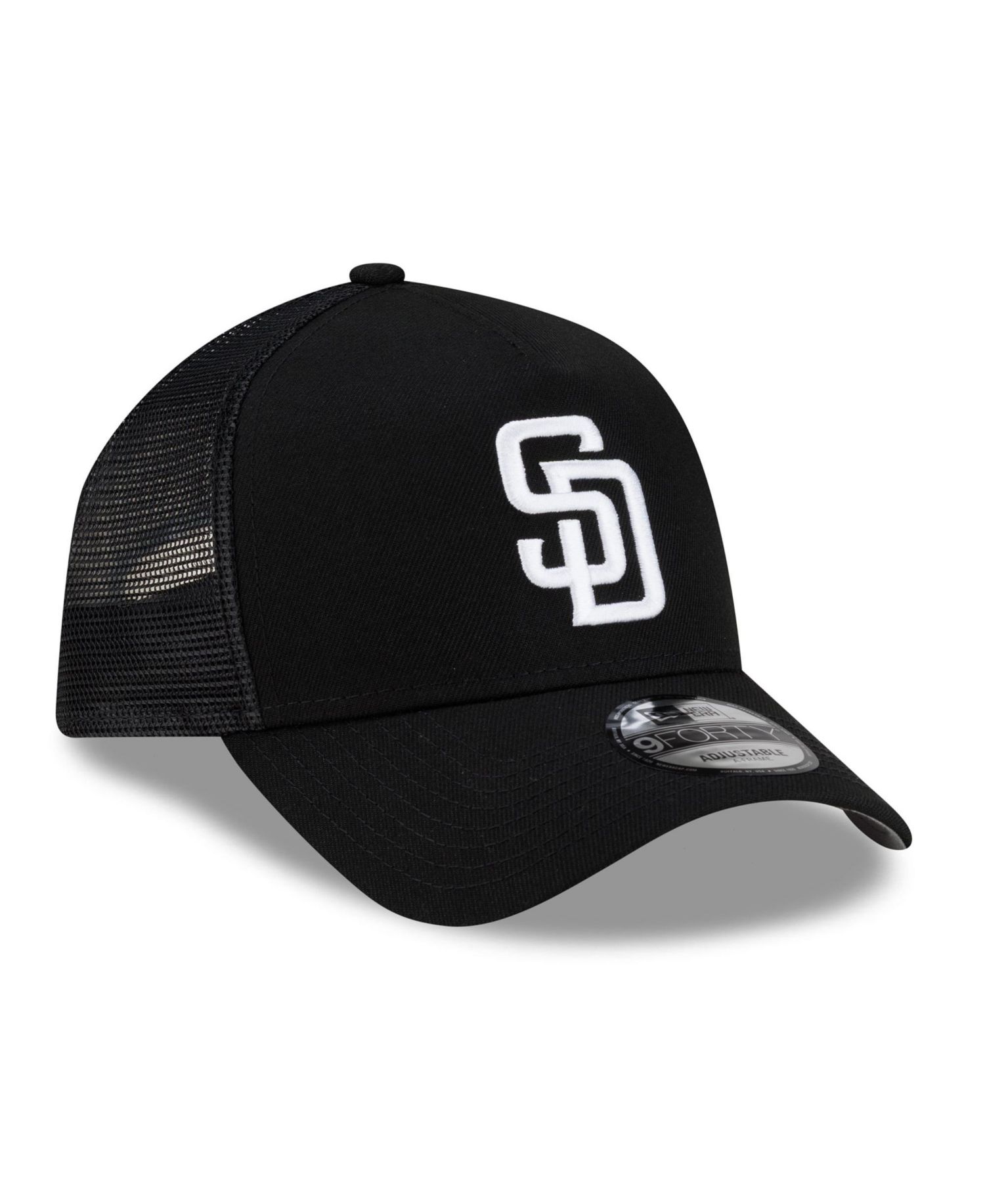 Men's Black San Diego Padres Side Script 9FORTY A-Frame Trucker Adjustable Hat