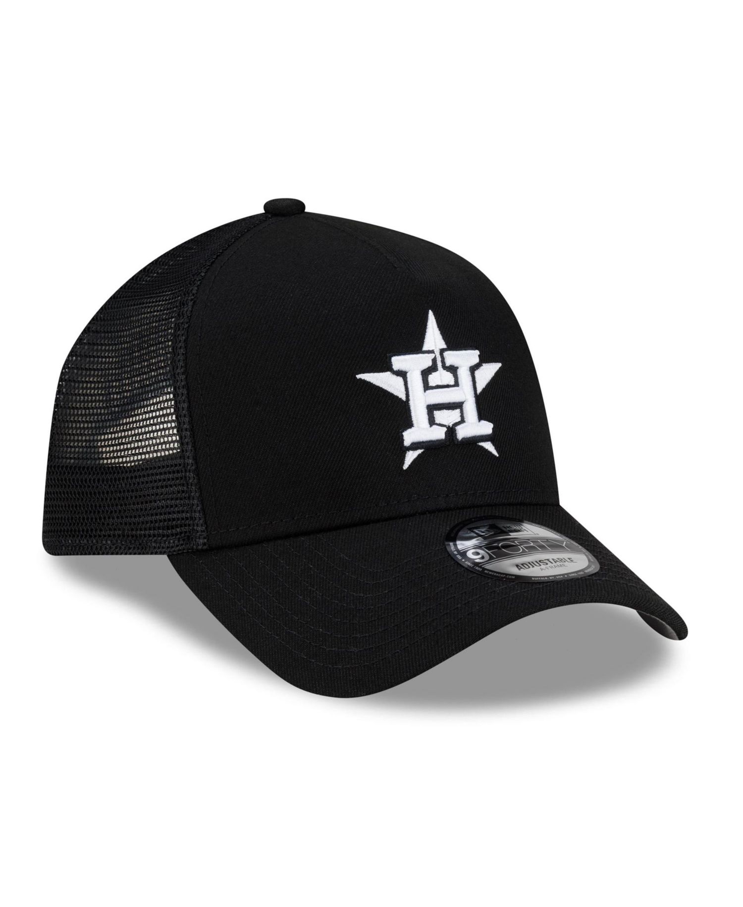Men's Black Houston Astros Side Script 9FORTY A-Frame Trucker Adjustable Hat