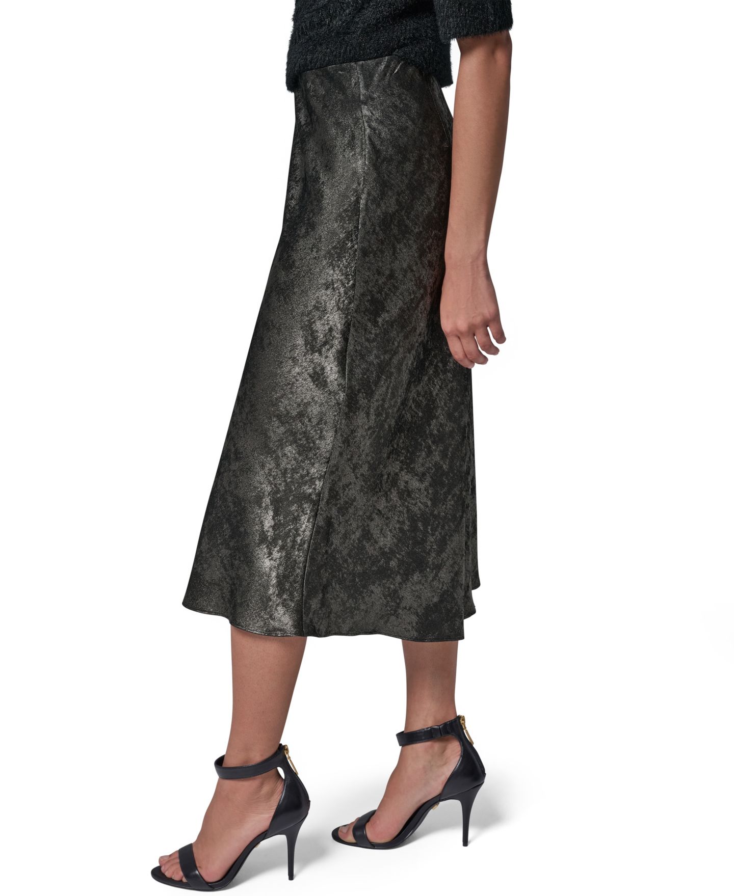 Женская юбка Donna Karan New York A-Line Midi Foil, цвет: Чёрный / Графитовый — фото 3