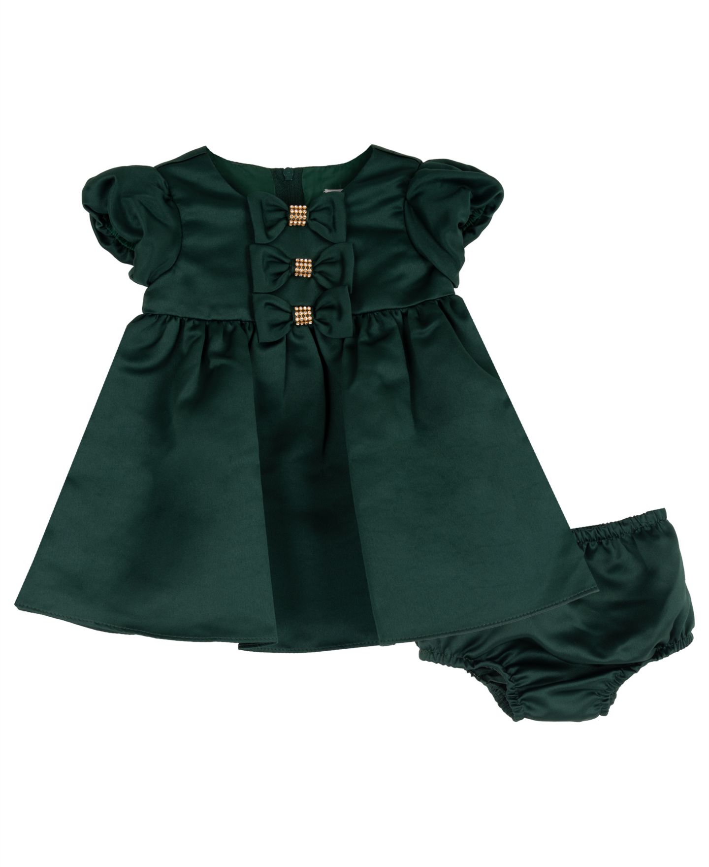 Комплект Rare Editions Puff-Sleeve Fit & Flare Bow Dress and Bloomer, 2-Piece Set для девочек-малышей, цвет: Тёмно-зелёный — фото 2