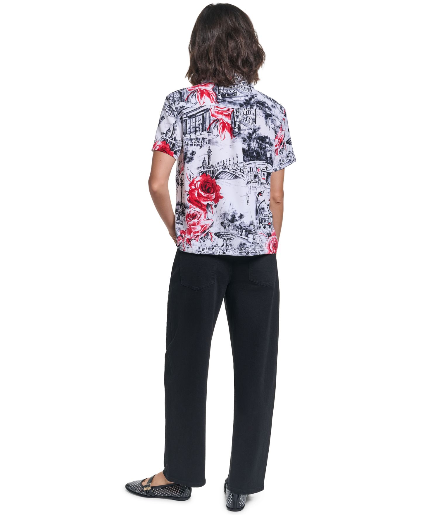 Женская блузка KARL LAGERFELD PARIS Allover-Print Short-Sleeve Button-Down, цвет: Белый / Красный разноцветный — фото 6