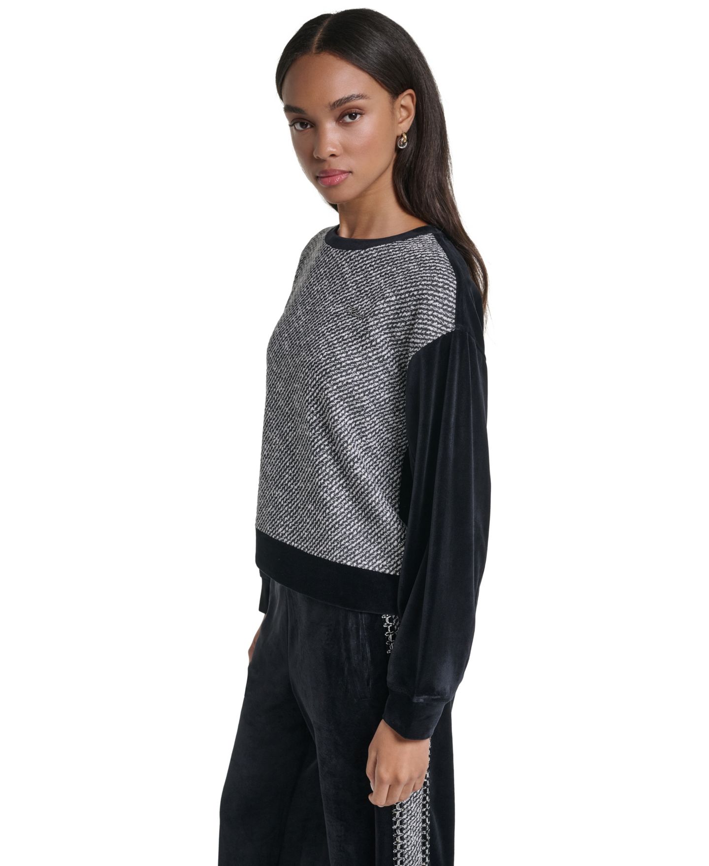 Женская толстовка KARL LAGERFELD PARIS All Over Crystal & Gems Colorblock, цвет: Чёрный — фото 4