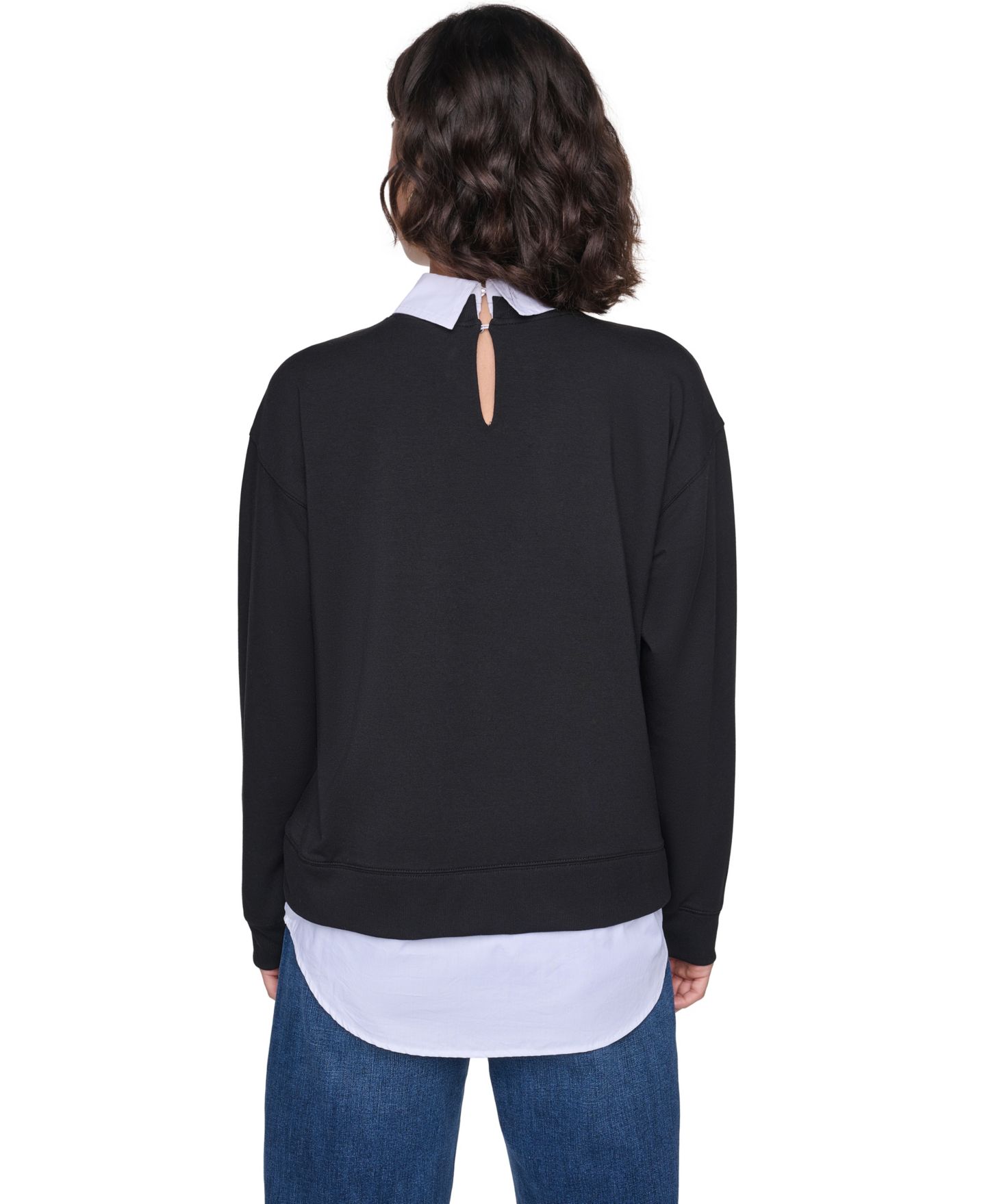 Женская толстовка KARL LAGERFELD PARIS Collared Twoffer Oversized Logo-Embroidered, цвет: Чёрный — фото 6