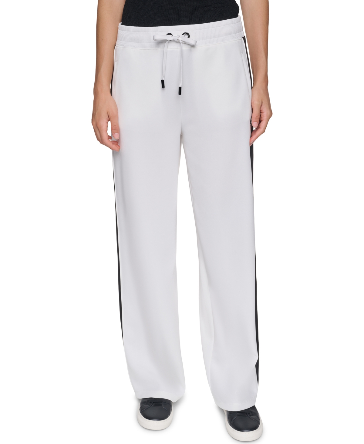 Karl Lagerfeld Paris Women's Mid-Rise Wide-Leg Joggers - Soft White