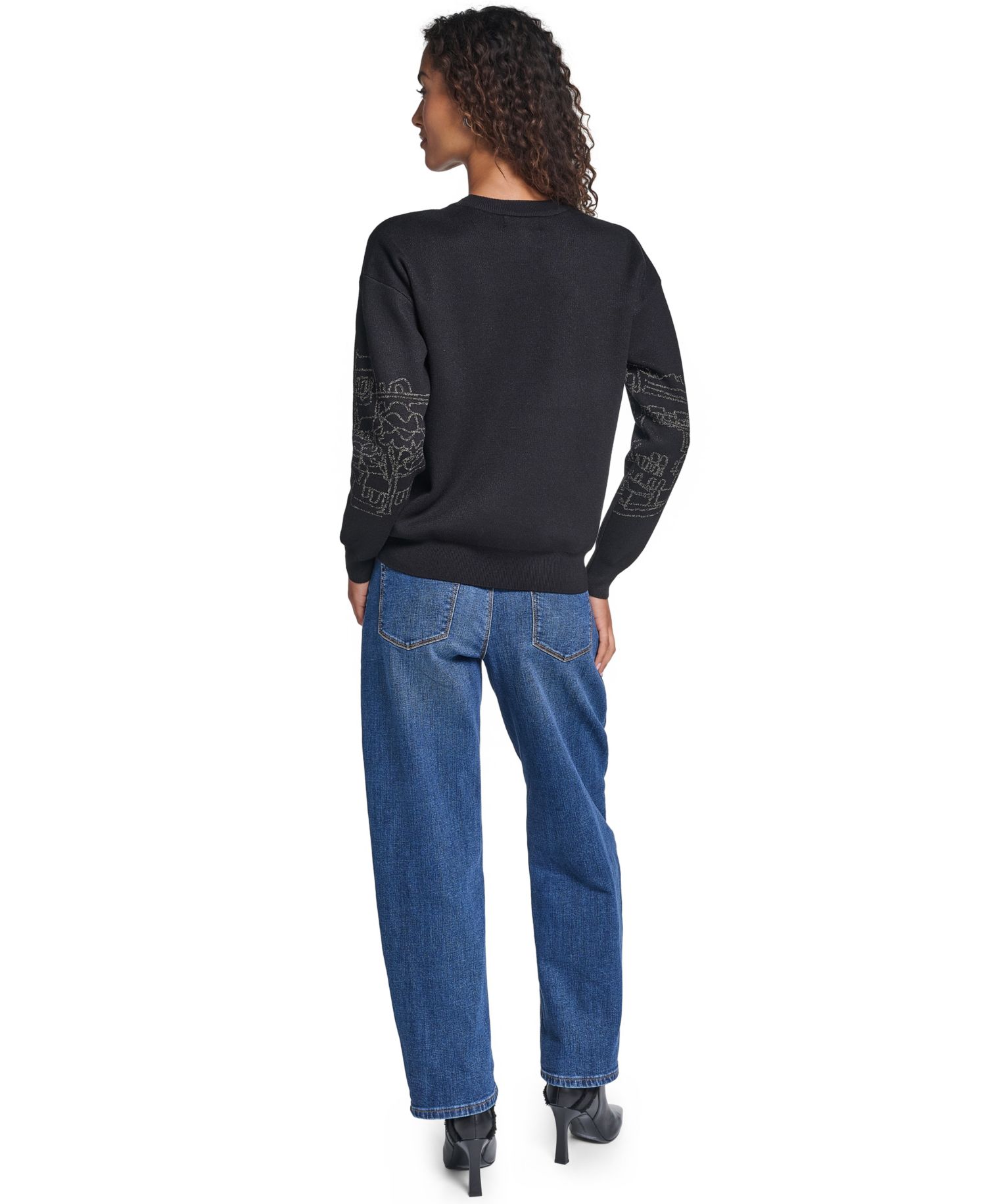 Women's Paris Scene Embellished Fitted Crewneck Sweater