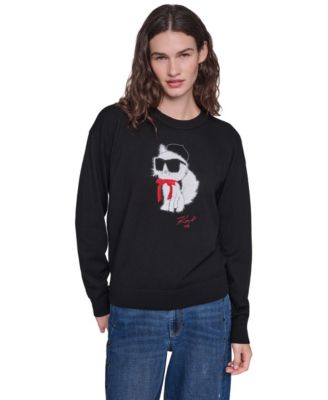 Women's Choupette in Beret Fitted Graphic Crewneck Pullover Sweater