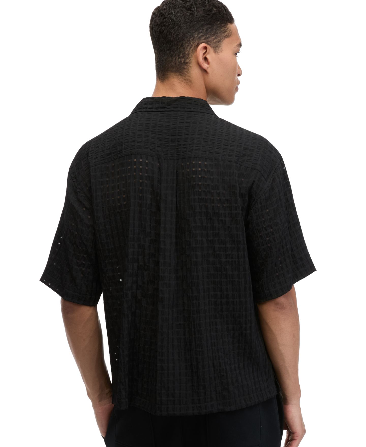Мужская рубашка Mode of One Textured Check Short-Sleeve Camp-Collar, цвет: Глубокий чёрный — фото 3