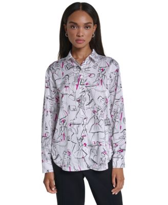 Women's Collared Button-Up Long-Sleeve Blouse