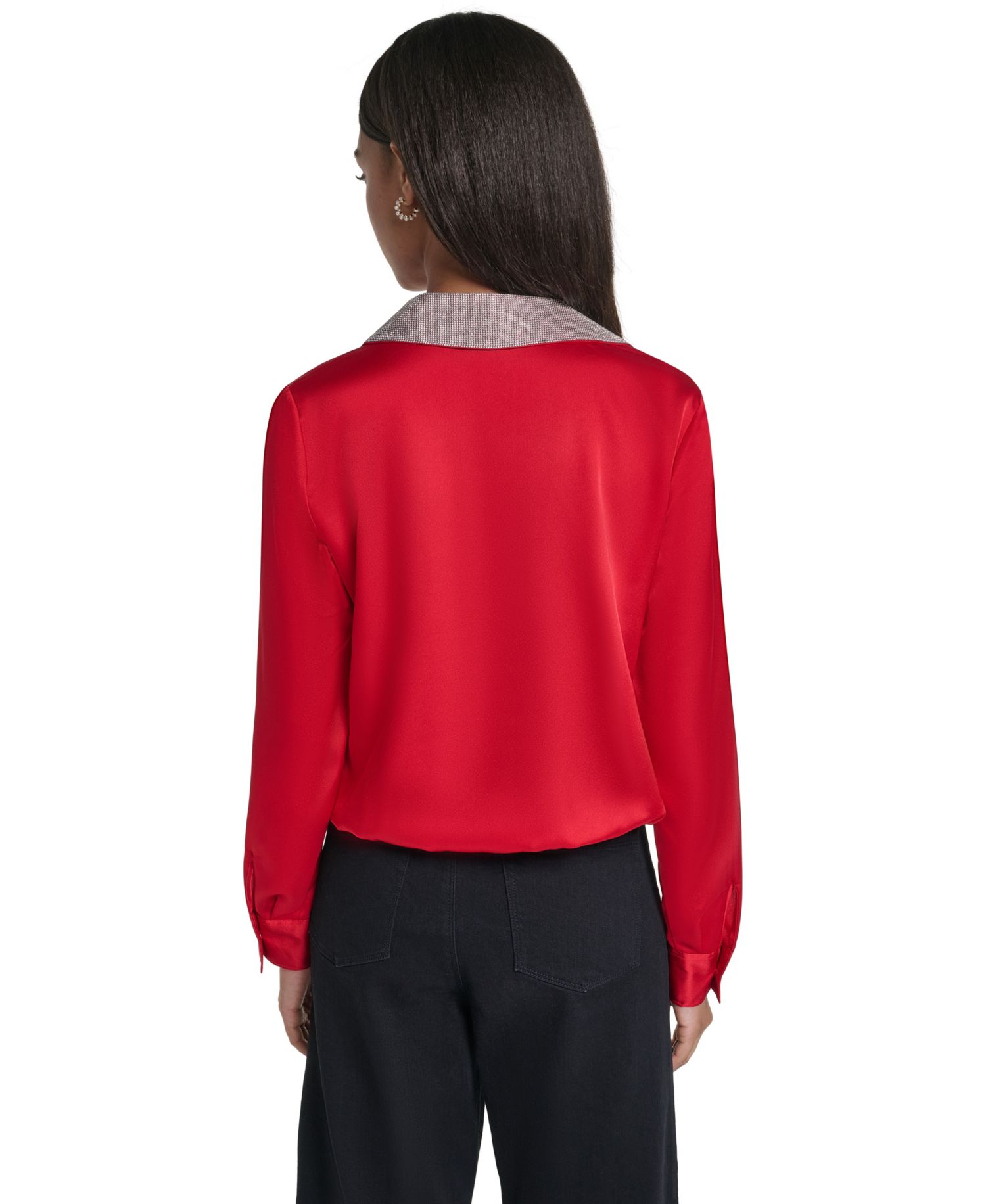 Women's Crystal Collar Satin Blouse