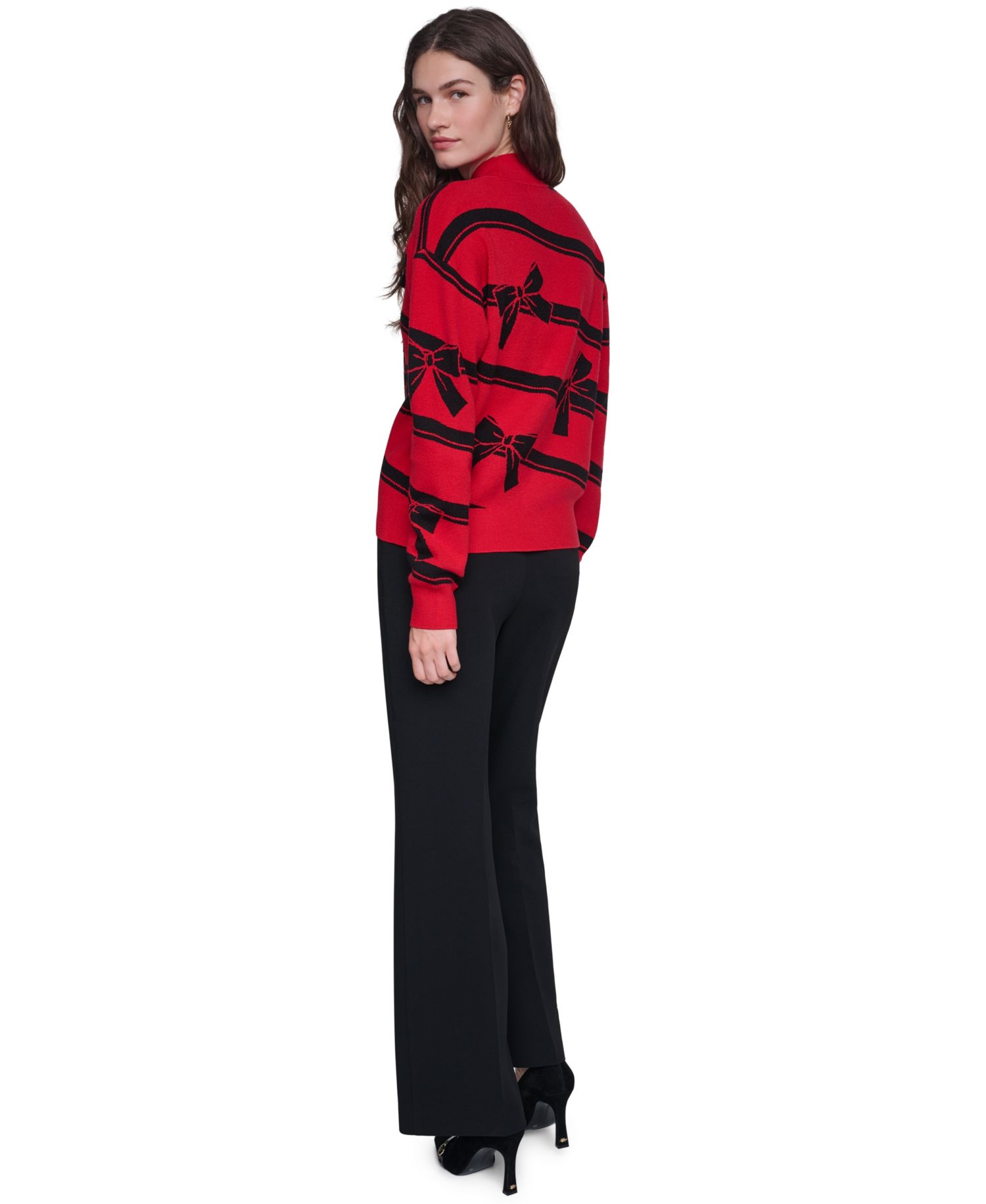 Women's Striped Mock Neck Bow Sweater
