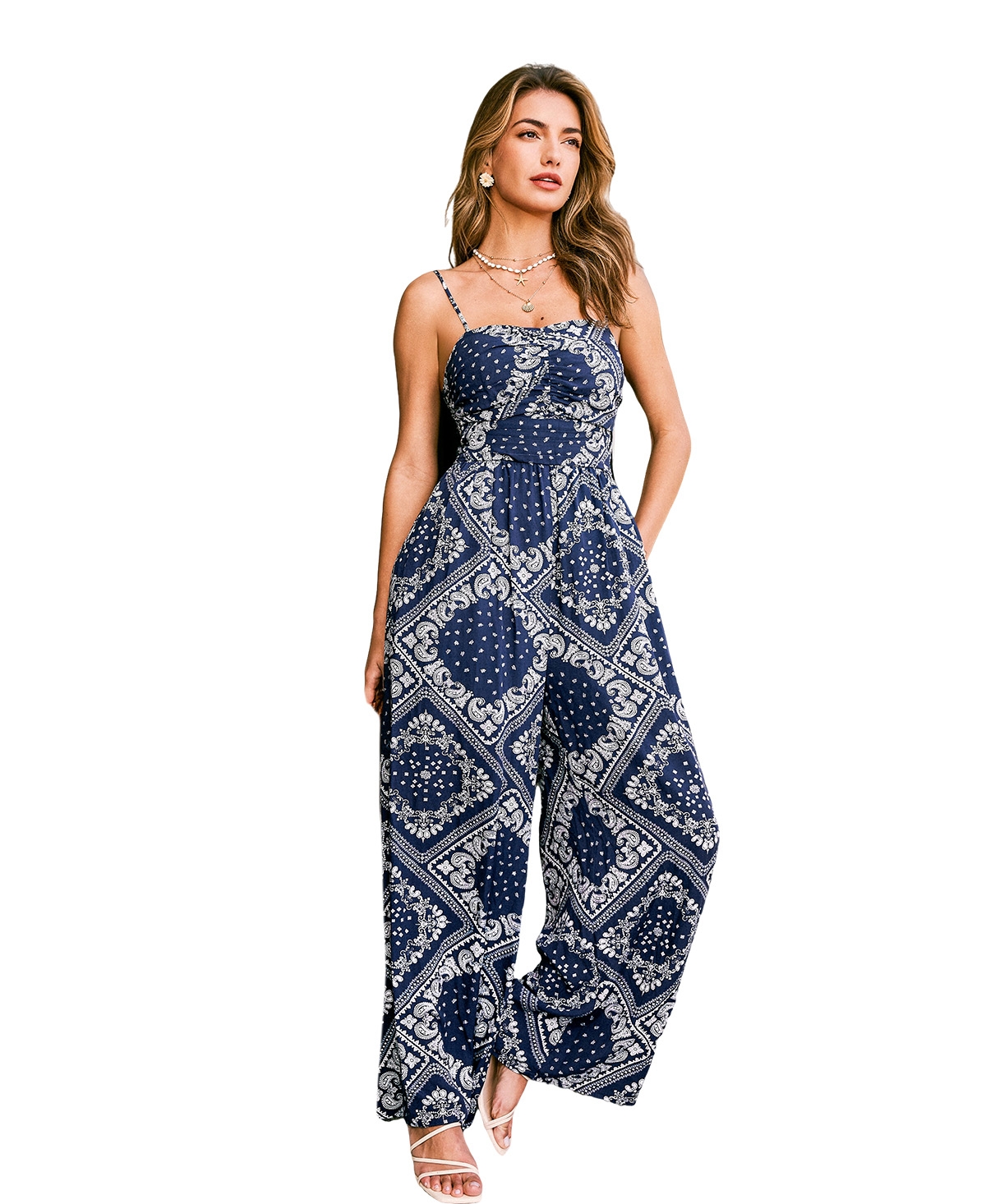 Cupshe Women's V-Neck Zipper Closure Unlined Jumpsuit - Navy Blue