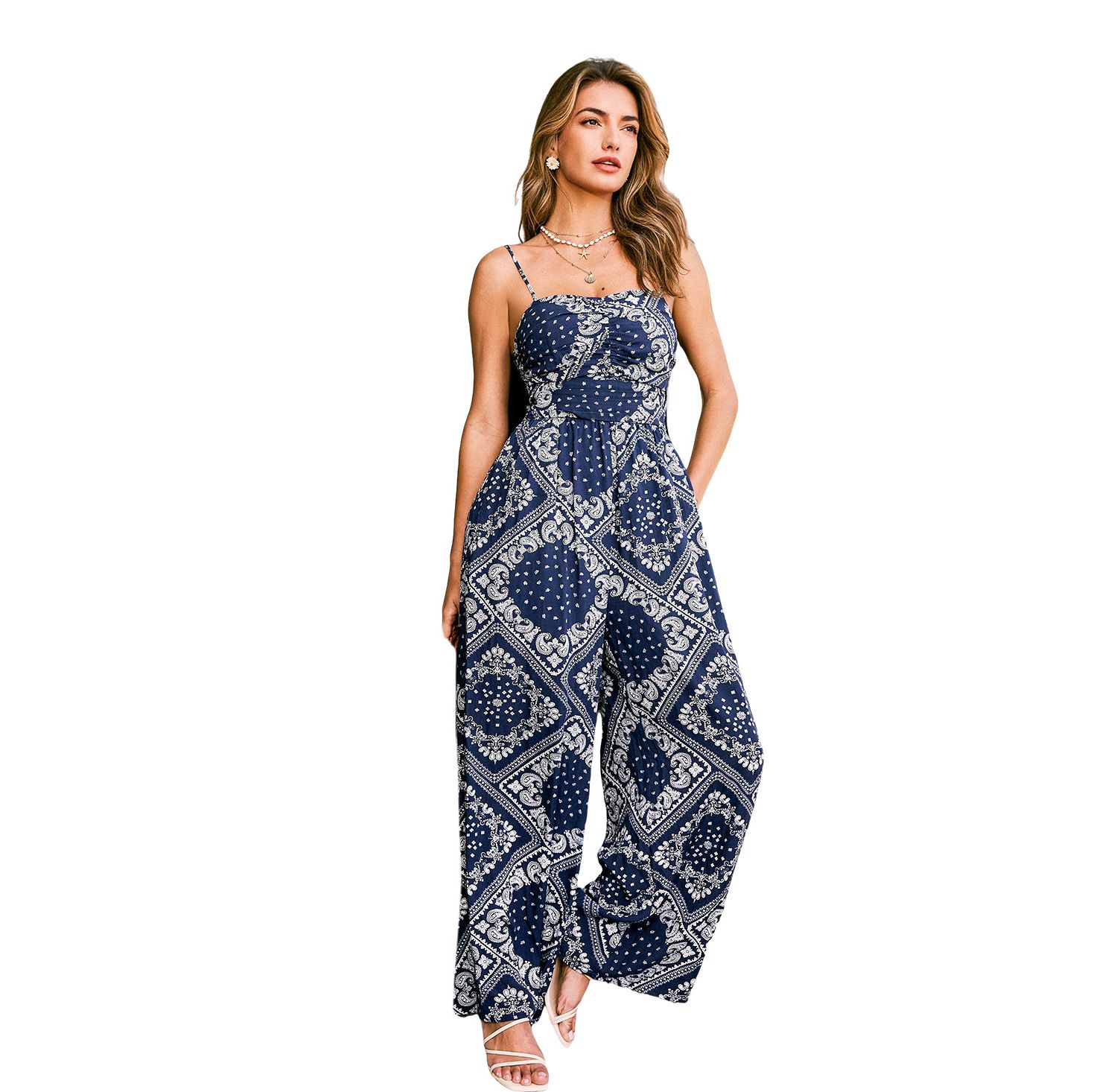 Women's V-Neck Zipper Closure Unlined Jumpsuit