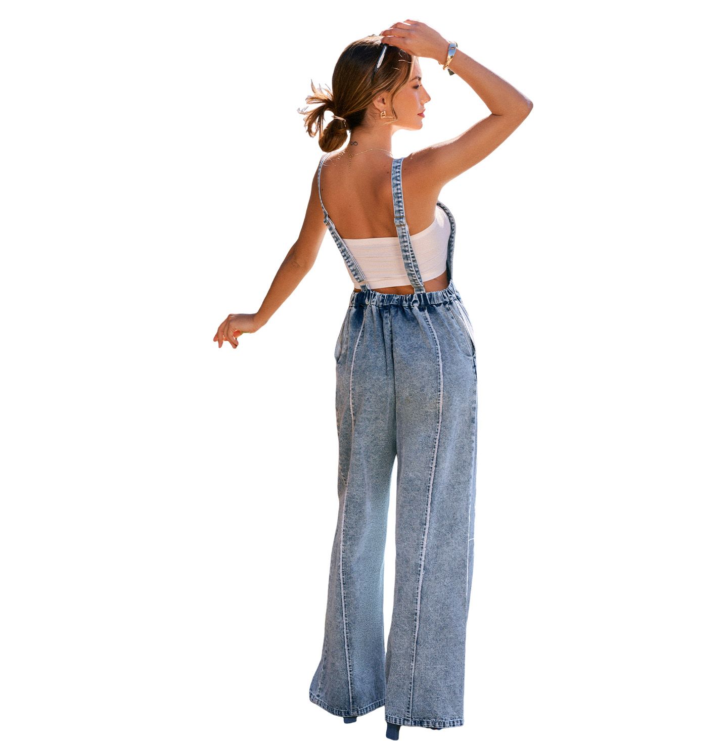 Женский комбинезон Cupshe Square Neck Denim Jumpsuit, цвет: Пастельный синий — фото 5
