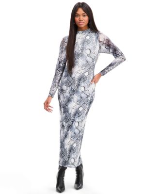 Women's Mesh Mock-Neck Long-Sleeve Dress