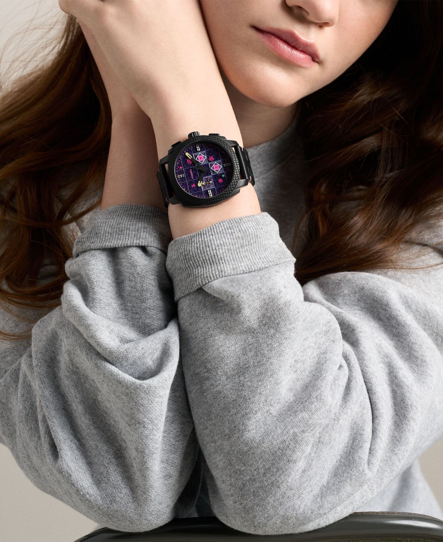 Часы Fossil Unisex Minecraft Quartz The End Leather Watch 44mm — фото 7